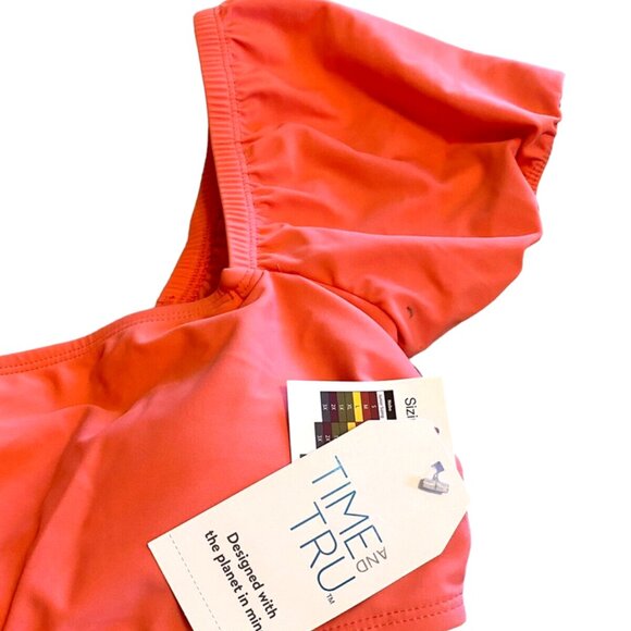 TIME & TRU Large 12-14 Peach Glow Halter Puff Sleeve Bikini TOP NWT - Picture 4 of 8